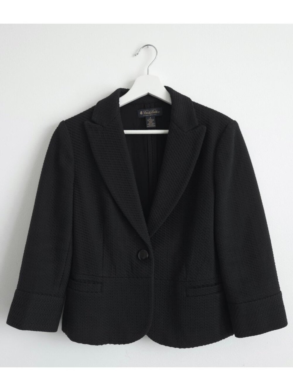 Brooks Brothers Black Textured Cropped Blazer - Silk Lined
